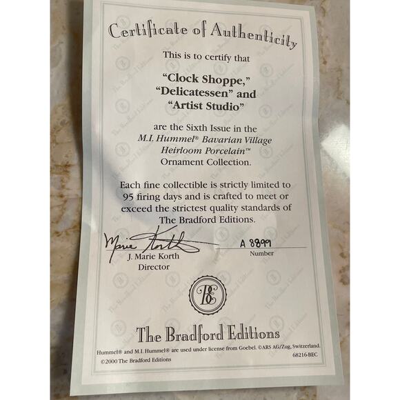 Vintage M.I. Hummel Bavarian Village Christmas Ornaments Set of 2 "Clock Shoppe" - Picture 7 of 7